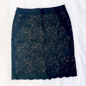 Eyelet Lace Black Pencil Skirt with Pockets EUC Midi Ann Taylor Brand